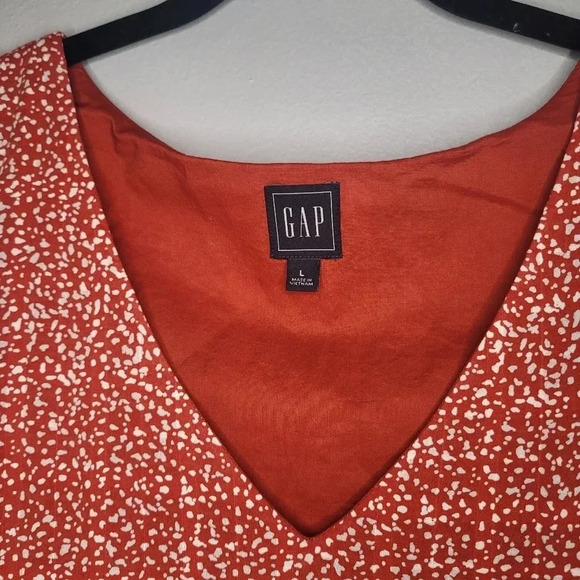 GAP burnt orange and white cotton V-neck tiered sleeveless Midi Dress, size L - Picture 3 of 7